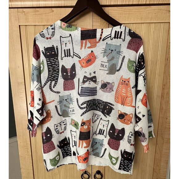 Yolly Italy Lightweight Knit Summer Sweater Dolman Top Kitty Cat Lady Artsy Sz? - Picture 5 of 7